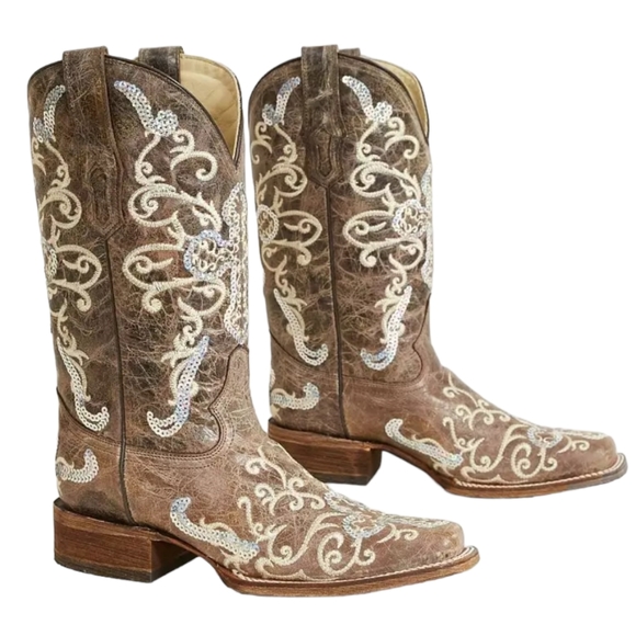 CORRAL A2932 embroidered distressed leather sequin cross cowgirl western boots 6 - Picture 3 of 16